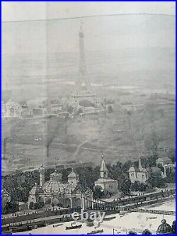 Paris Eiffel Tower France 1900 Very Large Panoramic Antique View 19th Century