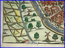 Paris France 1568 Sebastian Munster Large Unusual Antique Map 16th Century