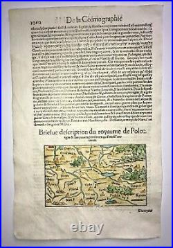 Poland 1568 Cosmography Of Munster Antique Wood Engraved Map 16th Century
