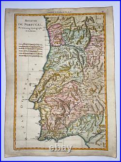 Portugal 1780 Rigobert Bonne Antique Map In Colors 18th Century