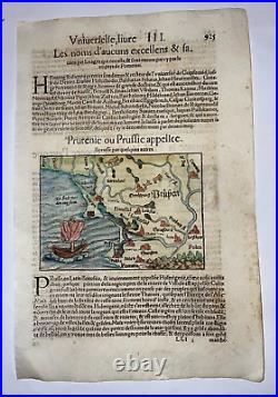 Prussia 1568 Sebastian Munster Unusual Antique Engraved Map 16th Century