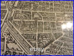 Reproduction French Framed engraving map of Paris 15th century 21 x 17 inches