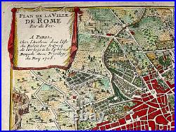 Roma Italy 1705 Nicolas De Fer Nice Antique Engraved Map 18th Century