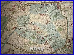 SPECTACULAR WALL MAP OF PARIS FRANCE 1877 Victor CLEROT 54 x 39 19TH CENTURY