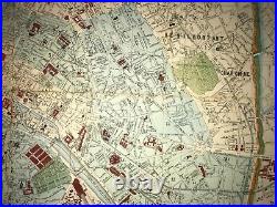 SPECTACULAR WALL MAP OF PARIS FRANCE 1877 Victor CLEROT 54 x 39 19TH CENTURY