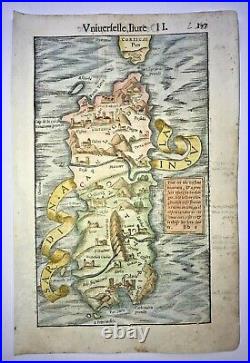 Sardinia Italy 1568 Sebastian Munster Unusual Antique Map 16th Century