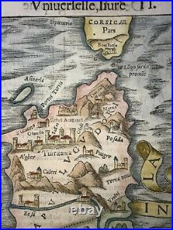 Sardinia Italy 1568 Sebastian Munster Unusual Antique Map 16th Century