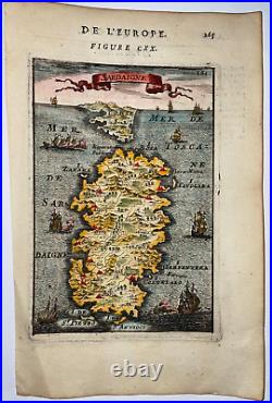 Sardinia Italy 1683 Alain Manesson Mallet Nice Antique Map 17th Century