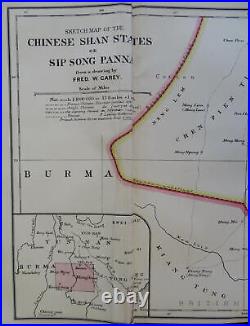 Shan States Southeast Asia Thailand Myanmar 1899 Johnston scarce detailed map