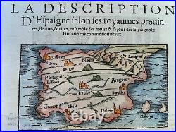 Spain Portugal 1568 Cosmography Of Munster Antique Map 16th Century