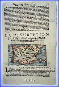 Spain Portugal 1568 Cosmography Of Munster Antique Map 16th Century
