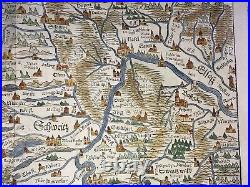 Switzerland 1568 Sebastian Munster Large Unusual Antique Map 16th Century