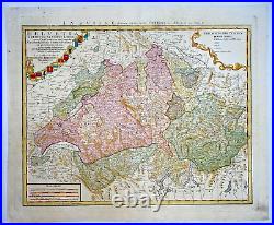 Switzerland 1751 Homann Hrs Large Antique Engraved Map 18th Century