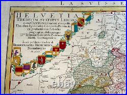 Switzerland 1751 Homann Hrs Large Antique Engraved Map 18th Century