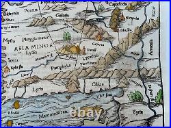 Turkey 1568 Sebastian Munster Antique Wood Engraved Map 16th Century