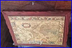Vintage Antique Large Ancient 17th Century Latin World Map Art Carved Wood Frame
