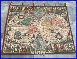Vintage French Tapestry Antique Map Pictorial Medium Wall Hanging Home Decor 3x4