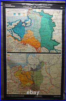 Vintage Mural Map History of Poland 1772-1795 and 20th century Wallchart