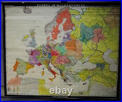 Vintage, Mural Map Pull Down Wall Chart Europe 15th century history