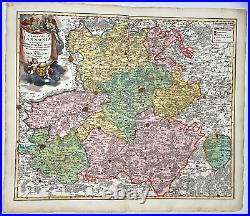 Wallonia Belgium France Jb Homann 1710 Large Antique Engraved Map 18th Century